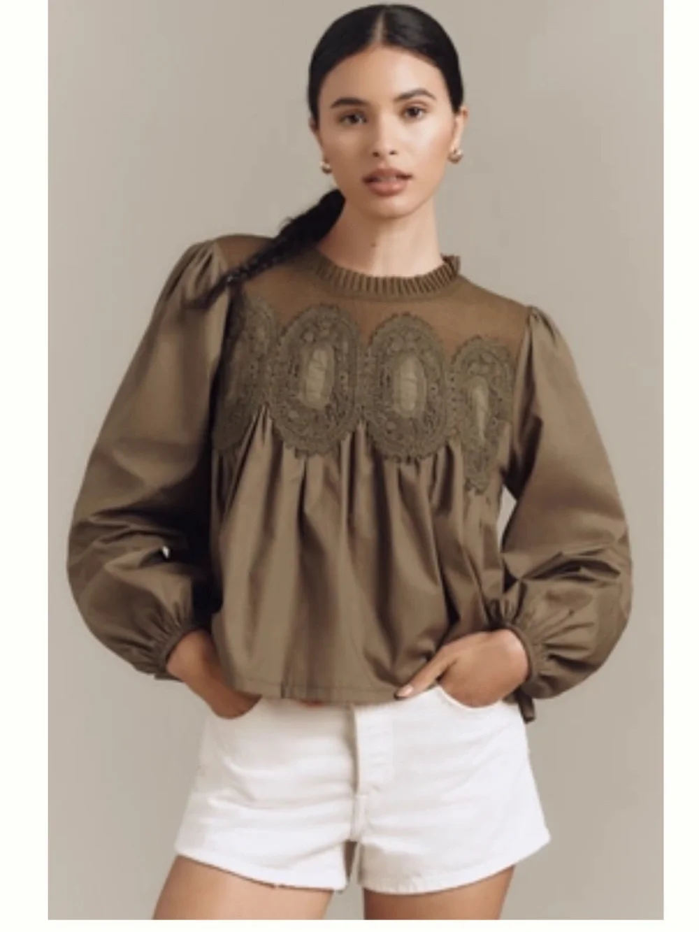 The Iris Long-Sleeve Lace Poplin Blouse by En Elly
